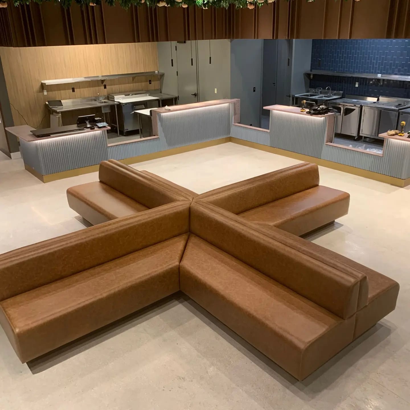 Custom leather banquettes for a restaurant